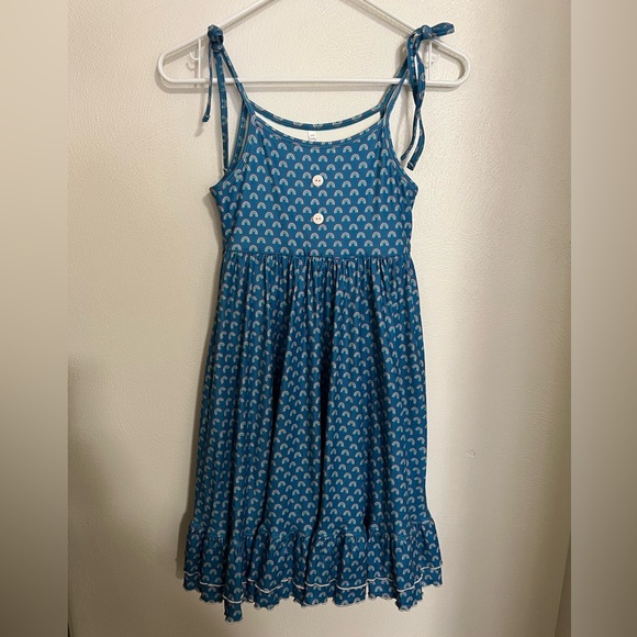 Jane + Jo Other - JANE + JO Classic Rainbow Print Ruffle Tie Strap Midi Dress Blue Girl's Size‎ 10